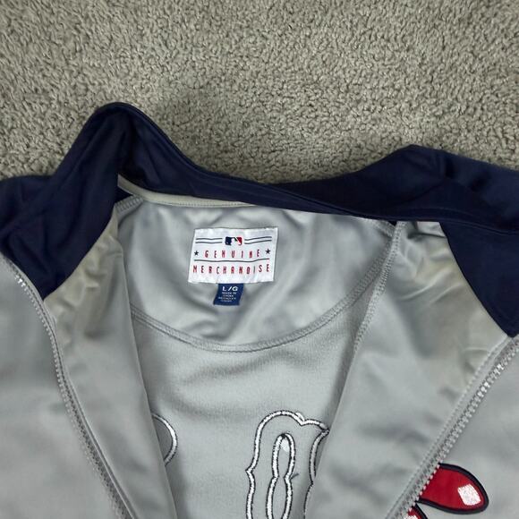Boston Red Sox Jacket Mens L Gray Navy Baseball Zip Windbreaker Track Coat READ - Picture 7 of 15